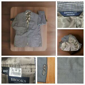 Brooks Brothers Houndstooth Blazer Men Silk‎ Wool Sport Coat Jacket Sz 42R